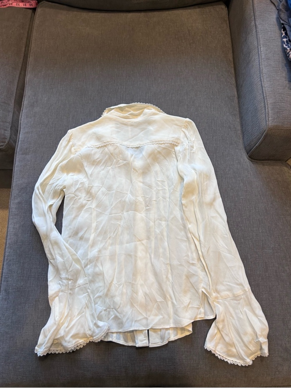 NWOT Free People Cream Melrose Lace Trime Blouse - Picture 3 of 3